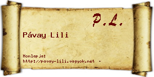 Pávay Lili névjegykártya